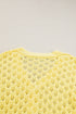 Yellow Pointelle Knit V Neck Sweater Cardigan